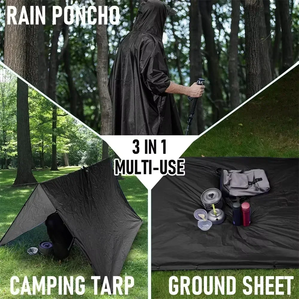 2026 3‑in‑1 Waterproof Hooded  - Camping Rain Poncho 评论和价格