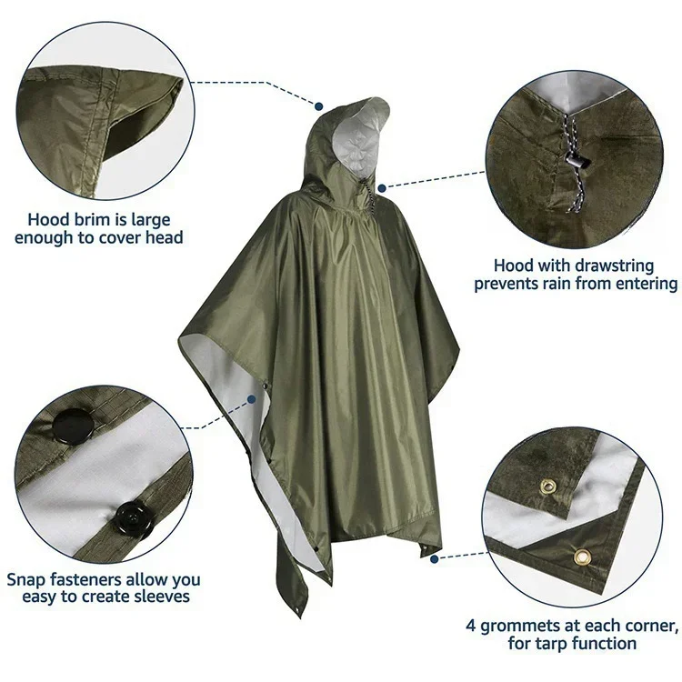 2026 3‑in‑1 Waterproof Hooded  - Camping Rain Poncho 评论和价格