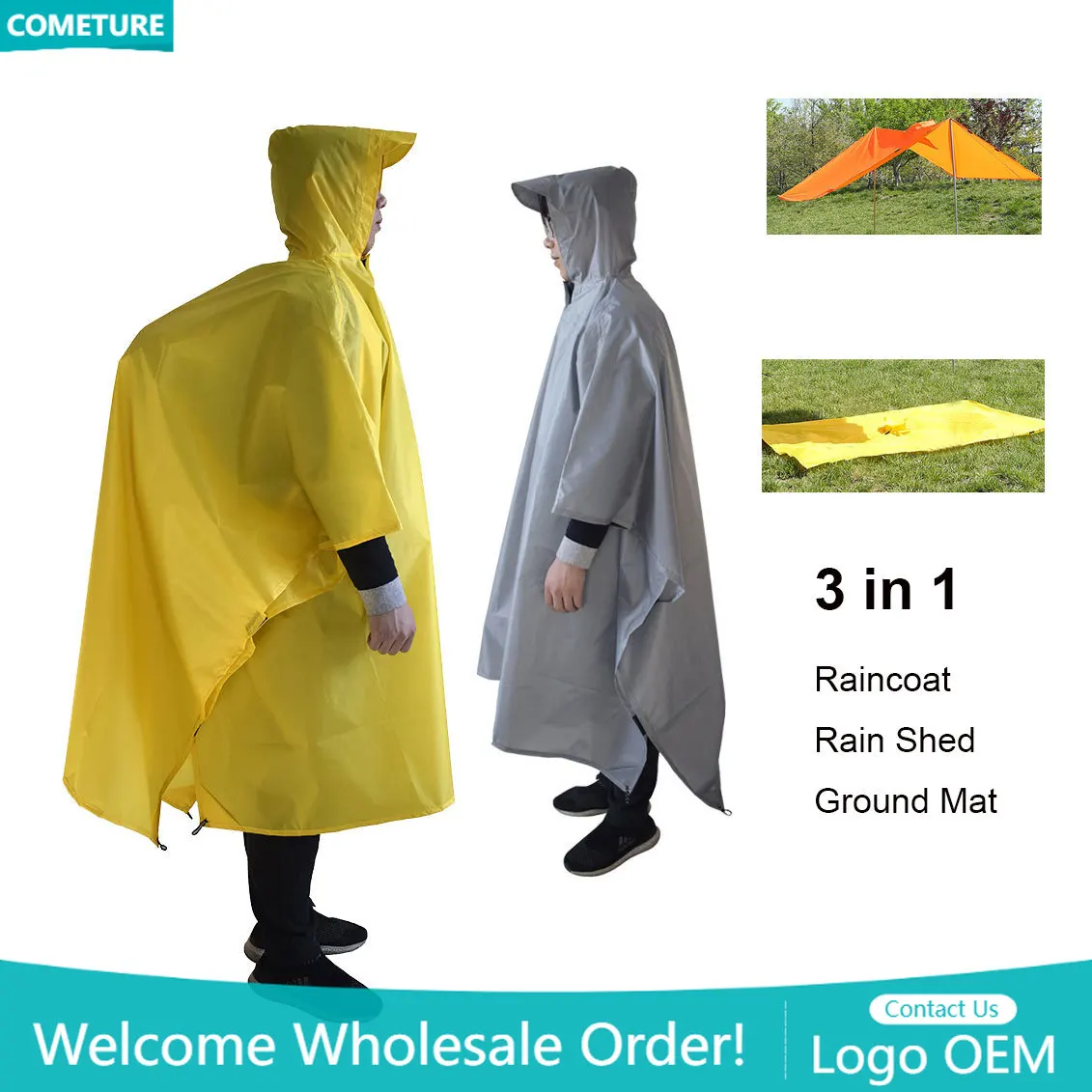 Raincoat 3 In 1 Hiking Poncho  - Camping Rain Poncho 评论和价格